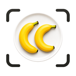 CalorieCounter app icon: two bananas on a plate inside scan corners