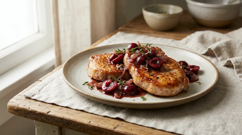 Pork Chops with Cherry and Thyme Sauce