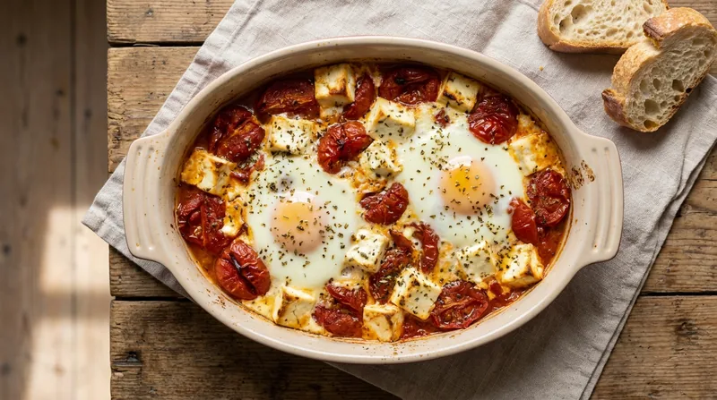 Baked Feta with Eggs and Tomatoes