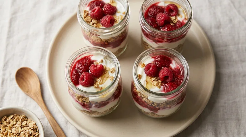 Granola and Raspberry Yoghurt Pots