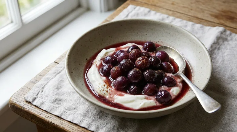 Warm Stewed Grapes with Yoghurt