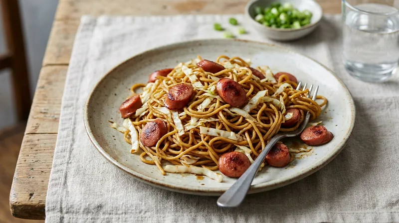 Frankfurter and Noodle Stir-Fry
