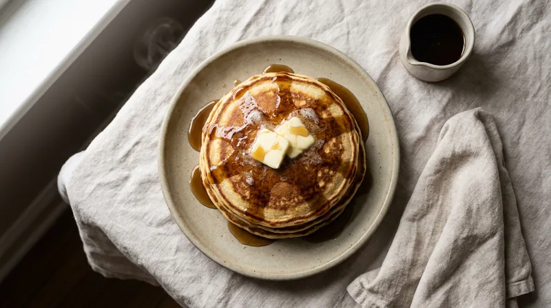 Warm Pancakes with Maple Syrup and Butter