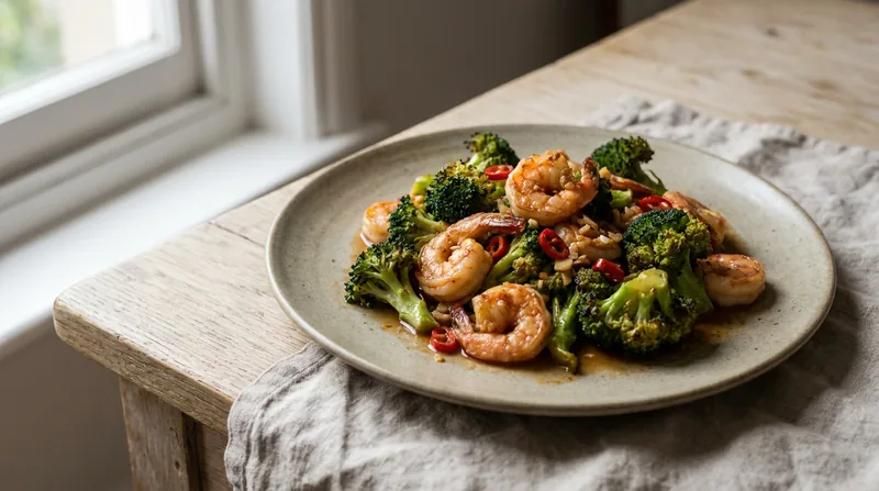 Garlic and Chilli Stir-Fried Shrimp with Broccoli