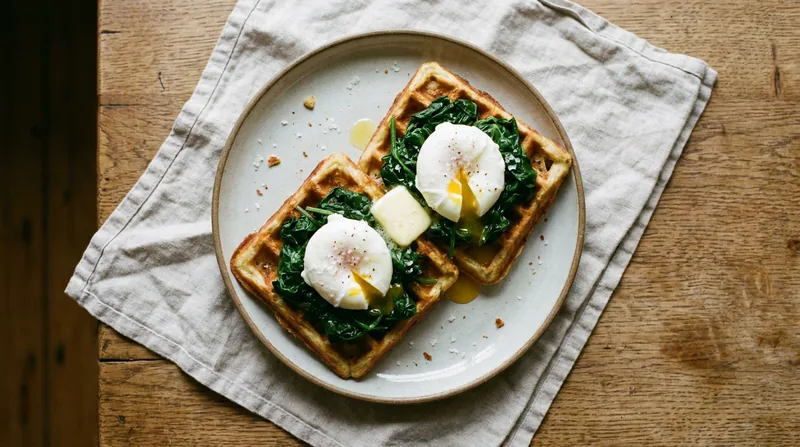 Poached Eggs on Waffles with Spinach