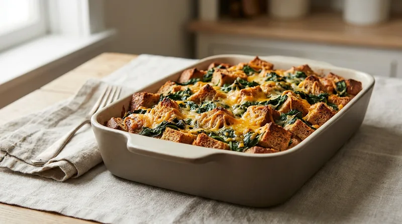 Baked Bread and Spinach Strata